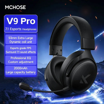 MCHOSE V9 Pro Wireless Gaming Headset 7.1 Surround Sound, Bluetooth 5.3 Headphones with Noise Cancelling Mic, Low Latency PC Gaming Headset