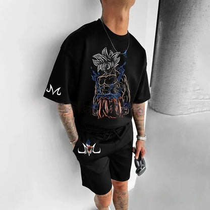 2026 Cartoon Dragon Ball T-shirt til børn, top med T-shirt og shorts, todelt sæt, sommer-T-shirt til drenge + shorts, strandshorts