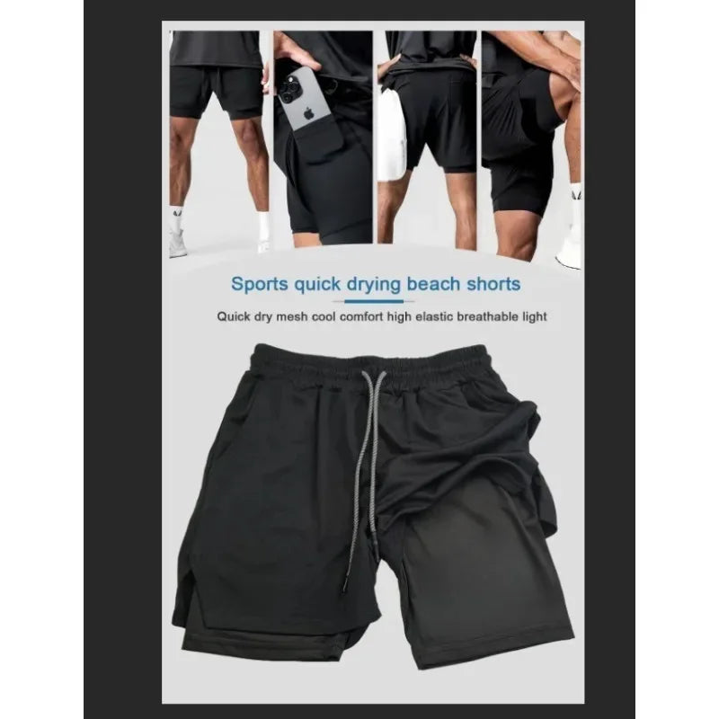 2025 Dragon Ball Japanese Animation Peripheral Double-layer Shorts Men's Trend Breathable Loose Sports Five-point Pants
