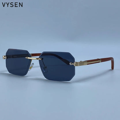 Vintage Punk Rectangle Rimless Sunglasses Men 2026 Luxury Brand Geometric Polygon Sun Glasses Male Trendy Square Shades Eyewear