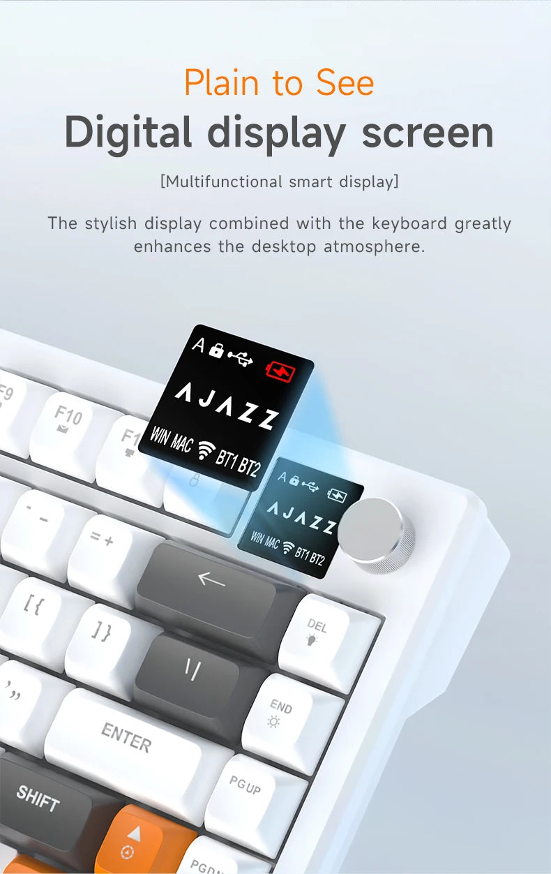 AJAZZ AF82 Low-Proflie Electrostatic Keyboard  4000mAh Trl-Mode 75% Type-C Display Screen  Keyboard Office Gaming E-sport