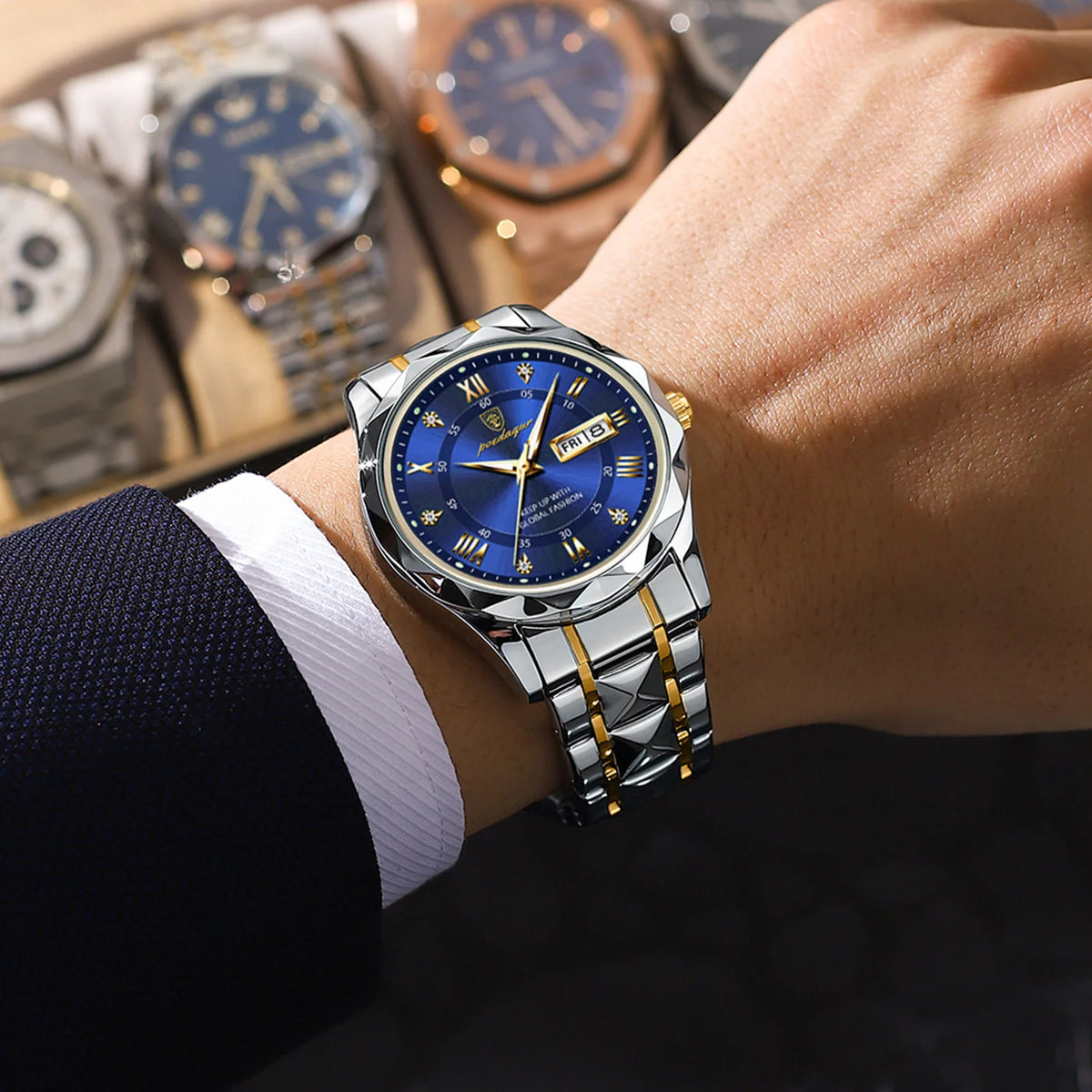 Montre homme POEDAGAR Business Luxury, étanche, en acier inoxydable, lumineuse, avec date et jour de la semaine, style sport, à quartz.