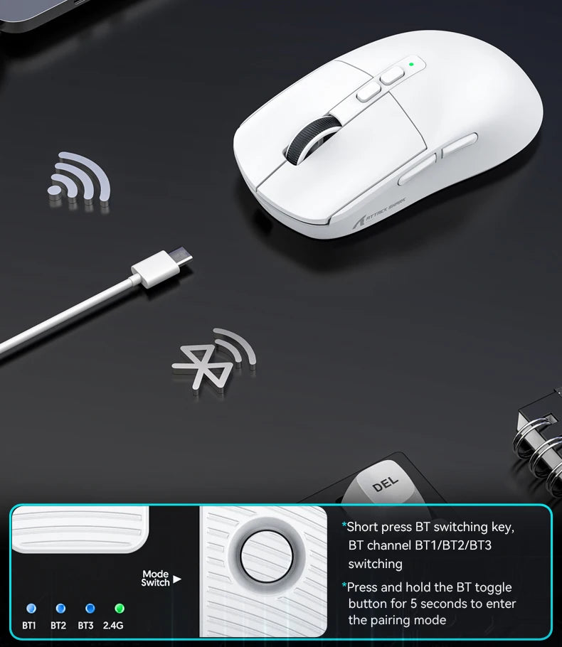 ATTACK SHARK X6 Tri-mode Gaming Mouse with Magnetic Charging Dock, PixArt PAW3395 Sensor, 26K DPI, 49g Ultralight, for PC/Mac