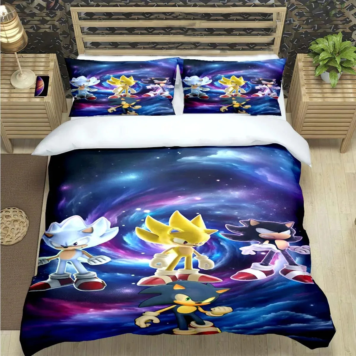 Mados animacinių filmų personažų motyvais dekoruotas patalynės komplektas „Sonic“ antklodės užvalkalas, antklodė, lovos užklotas, skirtas paaugliams, vaikams, mergaitėms ir berniukams – prabangus gimtadienio dovana