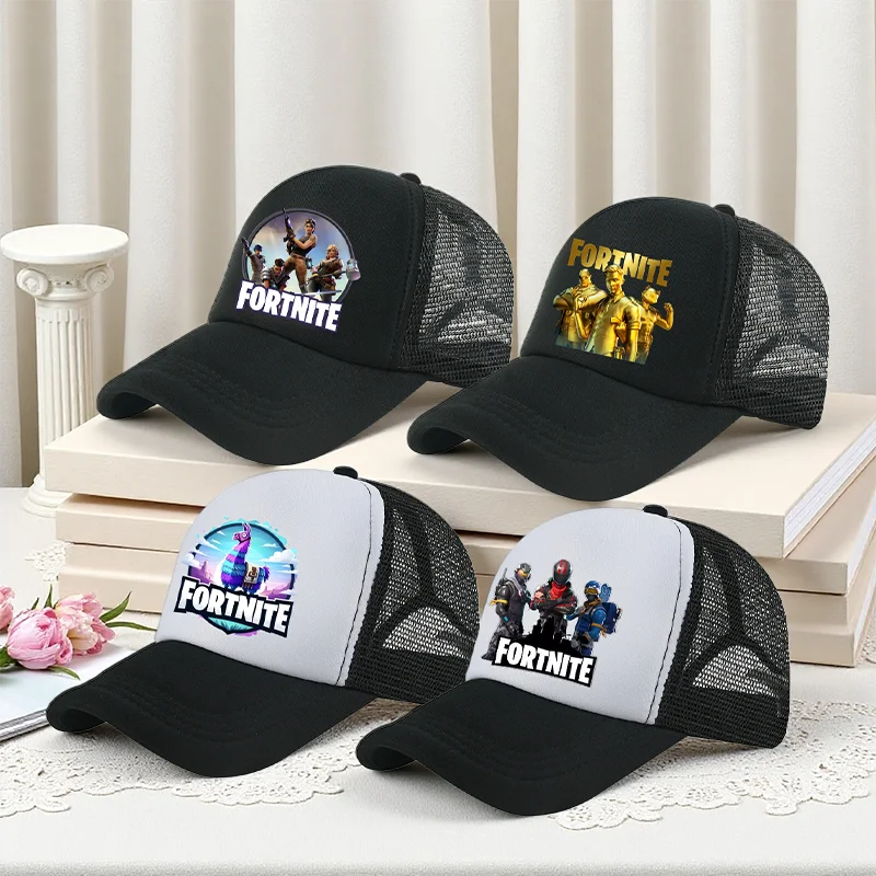 Boné de Basebol Fortnite com Estampa Cartoon do Jogo para Crianças, Boné de Verão em Malha Respirável, Boné Ajustável com Pala, Presente de Aniversário para Crianças