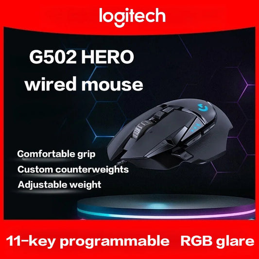 Logitech G502 HERO žična gaming miška za e-šport, mehanska miška z RGB osvetlitvijo, uravnotežena za igre tipa »Eat Chicken«, programabilni makri