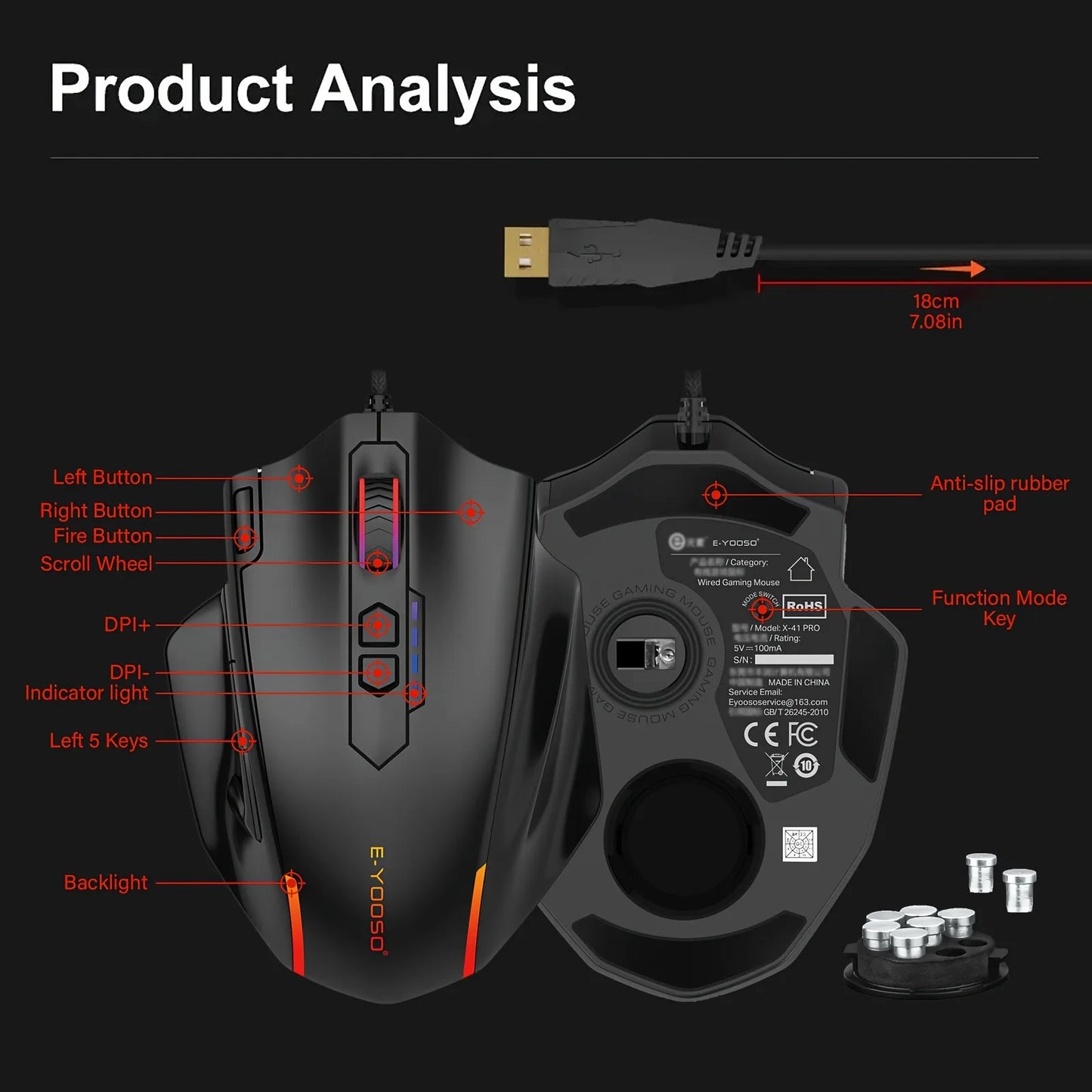 E-YOOSO X-41PRO Wired Mouse Large Gaming Mouse RGB Backlit 11 Programmable Side Buttons Support for Computer PC Laptop Mac