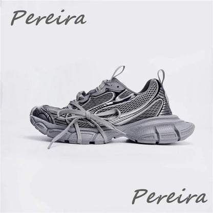 Streetstyle herensneakers met dikke zool, nieuwe gemengde kleuren, vetersluiting, casual koppelschoenen, comfortabel en ademend, voor hardlopen en wandelen