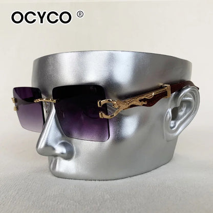 Fashion Rimless Square Sunglasses For Man Leopard Design Gradient Sun Glasses Woman Luxury Outdoor Eyewear UV400
