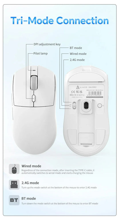 Mouse de gaming wireless AJAZZ AJ139 V2 MC/AJ139 PRO, senzor PAW3311/PAW3395, 12000DPI/26000DPI, 500mAh, mouse Bluetooth pentru PC