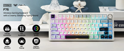 EPOMAKER x AULA F75 75% ANSI Gasket Hot-Swap Bluetooth 5.0/2.4G Wireless/Wired Mechanical Keyboard PBT Keycaps for Win/Mac