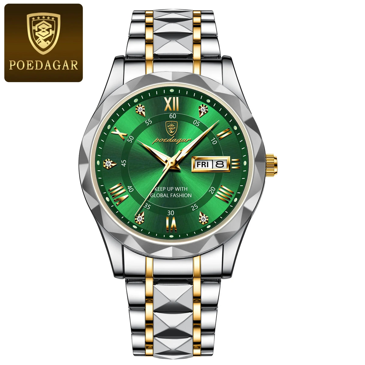 Montre homme POEDAGAR Business Luxury, étanche, en acier inoxydable, lumineuse, avec date et jour de la semaine, style sport, à quartz.