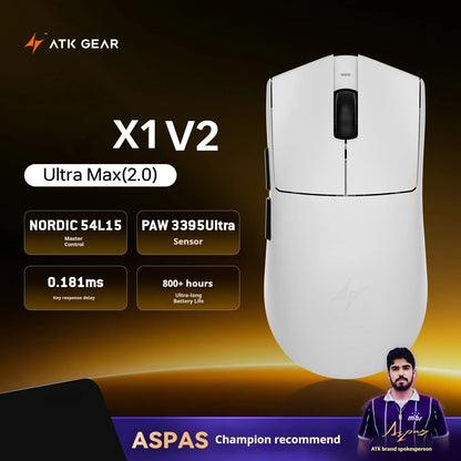ATK X1 V2 Ultimate 2.0 безжична мишка Paw3950 Utrla 54g лека 750ips 0.163ms ниска латентност 650ips геймърски нов аксесоар подаръци
