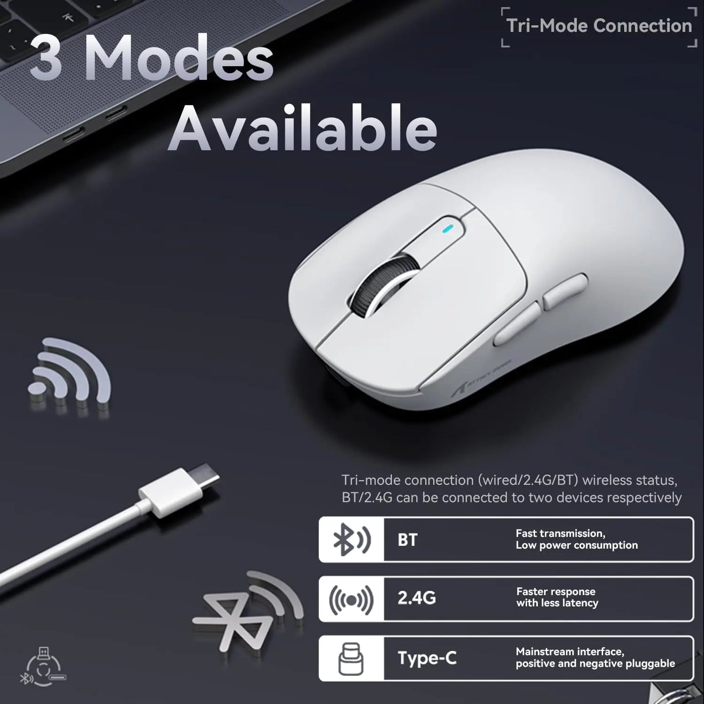ATTACK SHARK X3 kabellose Gaming-Maus PixArt PAW3395 49g SUPERLIGHT, BT/2.4G kabellos/kabelgebunden, 6 einstellbare DPI-Stufen bis zu 26000