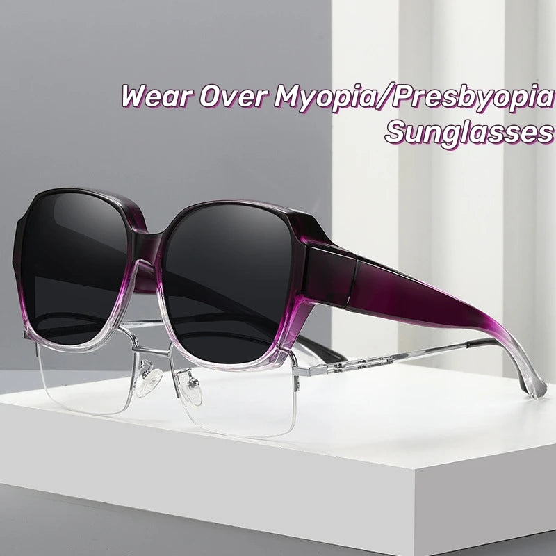 Fashion Round Polarized Sunglasses Cover Over Myopia Prescription Glasses Portable Men Women Vintage Fishing Driving Eyewear