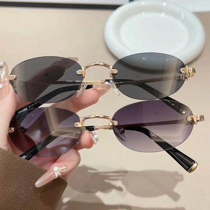 Frameless Ellipse Sunglasses, UV400 Protection Lightweight Design, Fashionable for Daily Wear & Outdoor