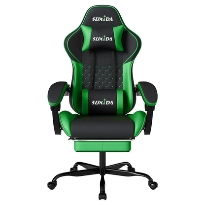 SUKIDA Ergonomic Gaming Chair with Footrest, Lumbar Support Computer Chair, Comfortable Office Chair with Adjustable Reclining Backrest