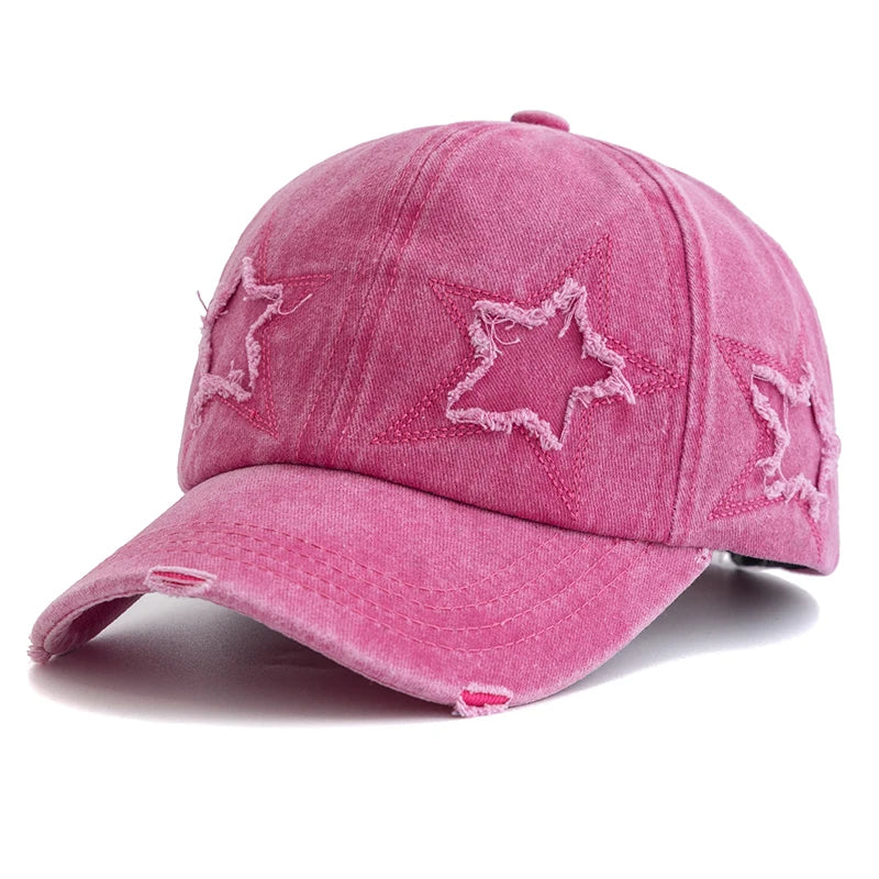 Casquette de baseball en coton délavé pour femme, motif étoile à cinq branches, style urbain « Dad Hat »