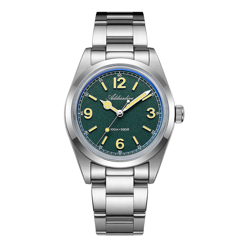 ADDIESDIVE 36mm Bestseller-Herrenuhr AD2518 mit gewölbtem Spiegelglas, 316L-Edelstahl, Herrenuhr, 100m wasserdichte Quarzuhr