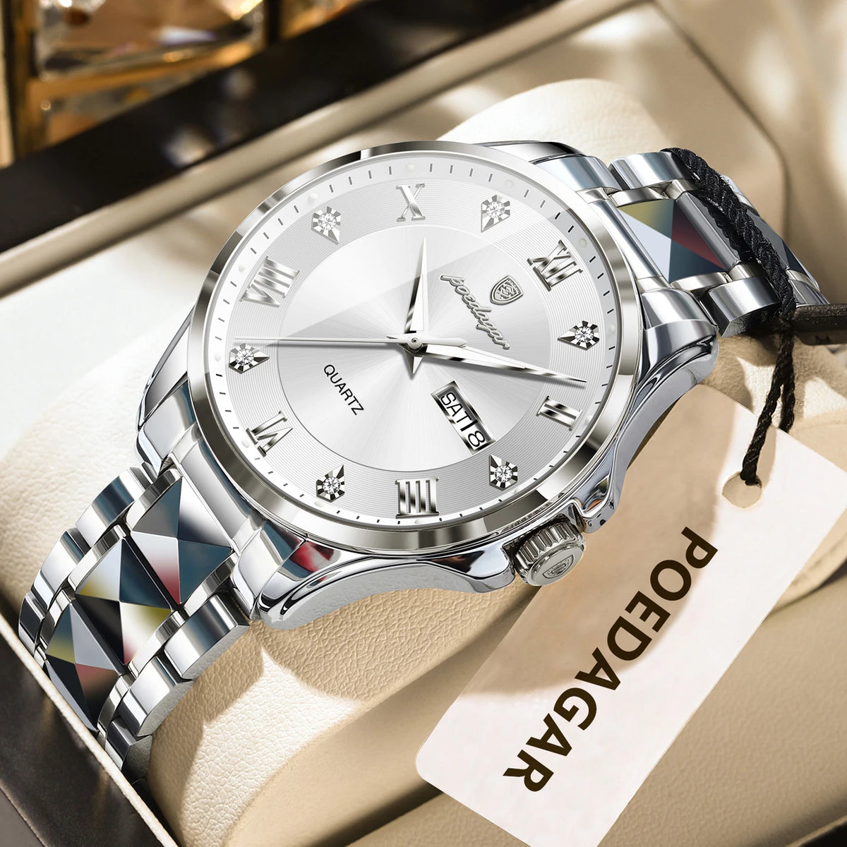 Montre pour homme POEDAGAR, modèle de luxe original, étanche, lumineuse, avec affichage de la date et du jour, style élégant, boîtier en acier inoxydable, mouvement à quartz, idéale pour le travail.