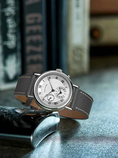 FARASUTE Retro Luxury Alarm Clock Quartz Watch Men Waterproof Night Light Wristwatch Casual Sapphire Stainless Steel Male Watch
