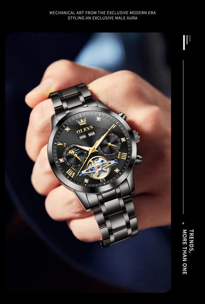 OLEVS Men's Watches - Moon Phase Hollow Flywheel Exclusive Original Automatic Mechanical Watches For Men Luxury Man Watch New 7029