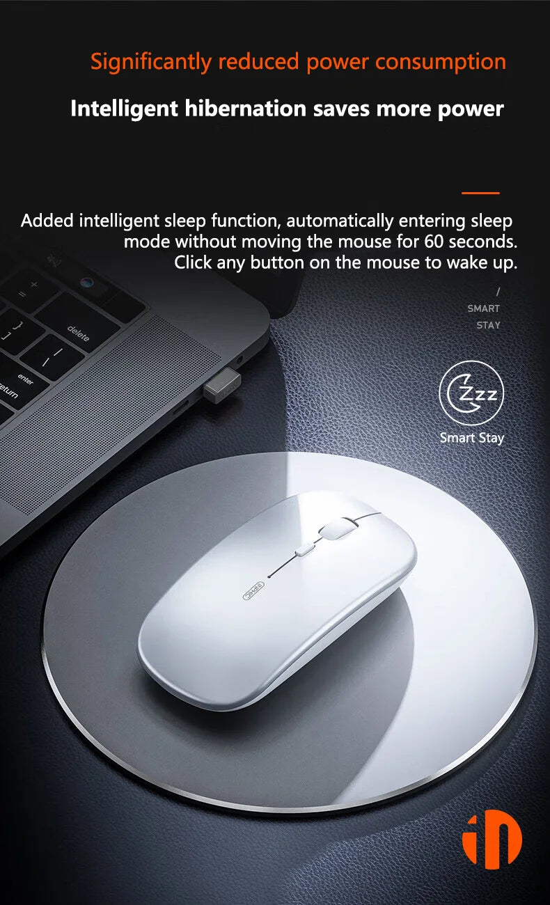 Bezdrátová tichá kancelářská myš Inphic M1P, ultratenká přenosná, USB rozhraní, ukazatel stavu baterie, nabíjení TYPE-C