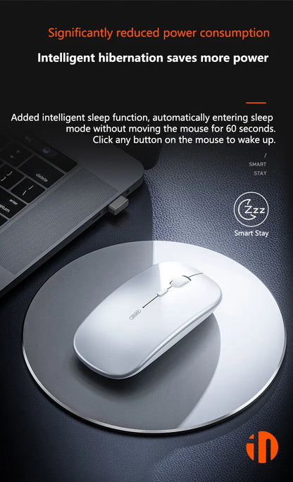 Bezdrátová tichá kancelářská myš Inphic M1P, ultratenká přenosná, USB rozhraní, ukazatel stavu baterie, nabíjení TYPE-C