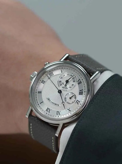 FARASUTE Retro Luxury Alarm Clock Quartz Watch Men Waterproof Night Light Wristwatch Casual Sapphire Stainless Steel Male Watch