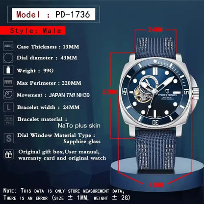 PAGANI DESIGN 2026 Original 43MM Men's Automatic Mechanical Watch NH39 200M Waterproof AR Sapphire Mirror Watches For Men ﻿
