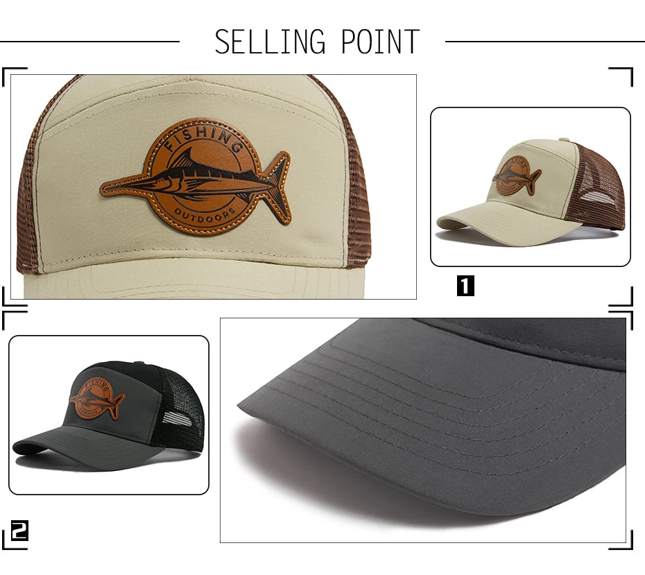 Shark Leather Label férfi baseball sapka, alkalmi, 7 panelos stílusú trucker sapka, divatos hiphop hálós sapka, nyári női napellenzős sapka, unisex