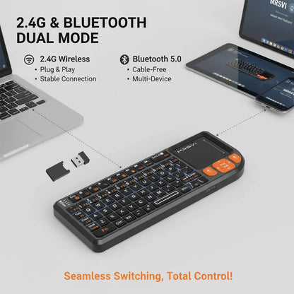 MRSVI Mini Tastiera Bluetooth A8 PLUS, tastiera wireless retroilluminata 2.4GHz con touchpad per Android TV Box, Mac, laptop, Windows