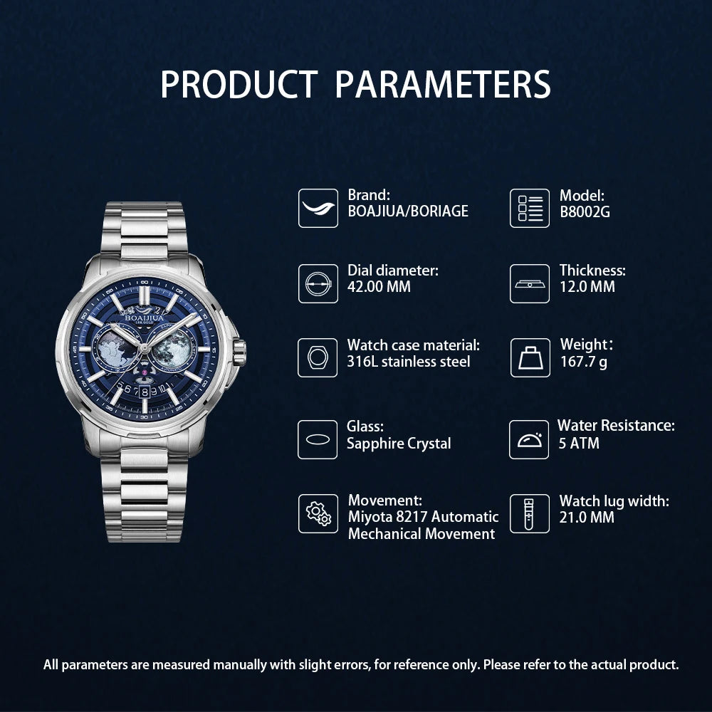 BORIAGE (BOAIJIUA) Automatic Mechanical Watch Creative Starry Sky Watch Water Resistant Mechanical Watches Birthday Gift for Men
