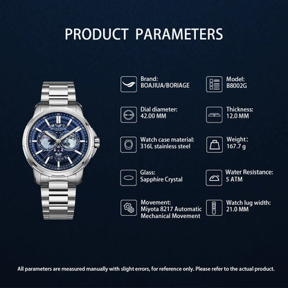 BORIAGE (BOAIJIUA) Automatic Mechanical Watch Creative Starry Sky Watch Water Resistant Mechanical Watches Birthday Gift for Men