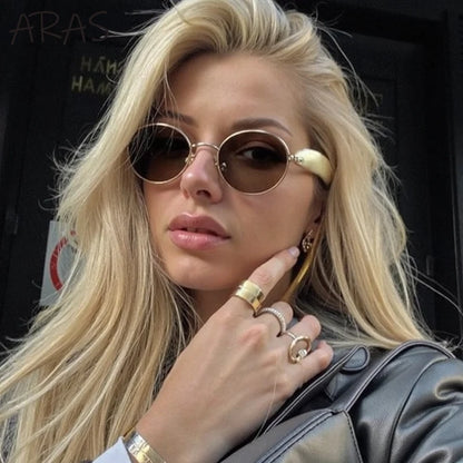 Sexy Small Oval Punk Sunglasses Women 2026 Luxury Vintage Steampunk Metal Frame Sun Glasses For Ladies Trendy Traveling Shades