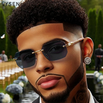 Vintage Punk Rectangle Rimless Sunglasses Men 2026 Luxury Brand Geometric Polygon Sun Glasses Male Trendy Square Shades Eyewear