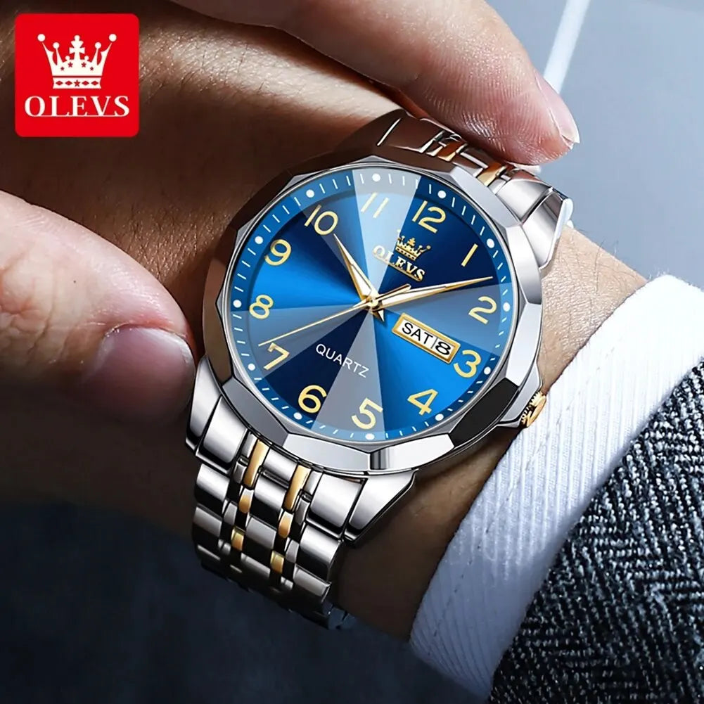 OLEVS 9970 Men’s Watch – Stylish model with digital dial, date and day display, water-resistant, luminescent, quartz – Original luxury watch