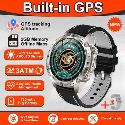 Smart Watch Men GPS Track High End watch Swim Waterproof Watches six axis sensor Sports 2GB Memory GPS Map Compass Smartwatch