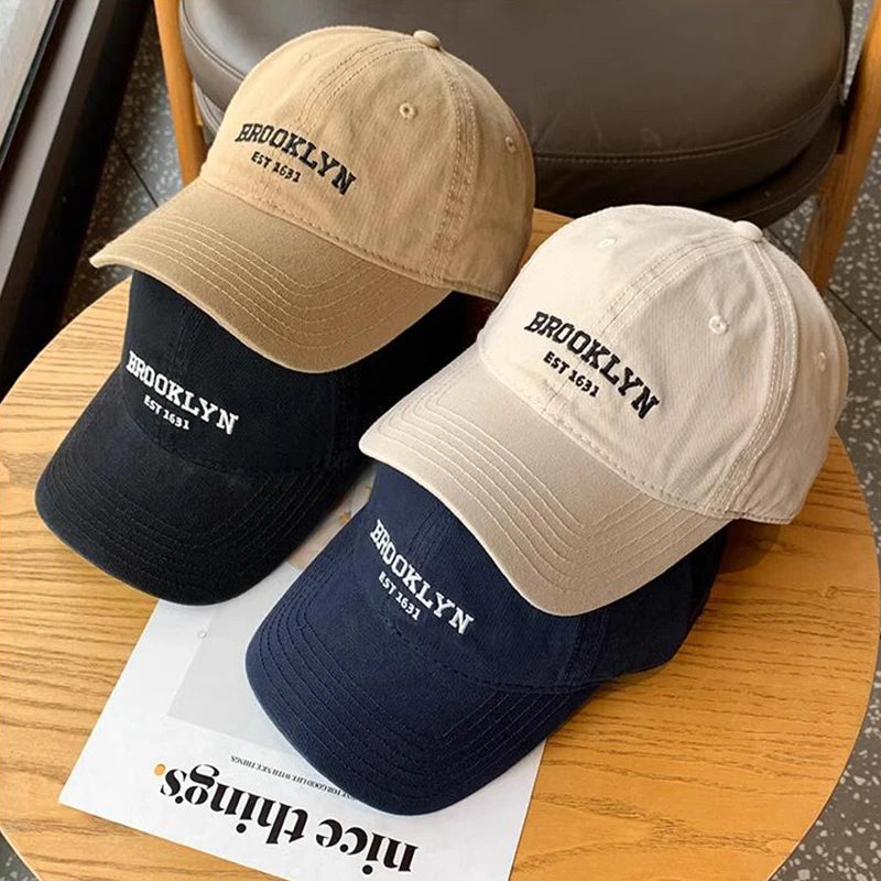 Gorra de béisbol de algodón suave con letras para mujer y hombre, bordado retro, visera curvada, gorra unisex para coleta, hip hop, gorra de camionero y gorras para el sol