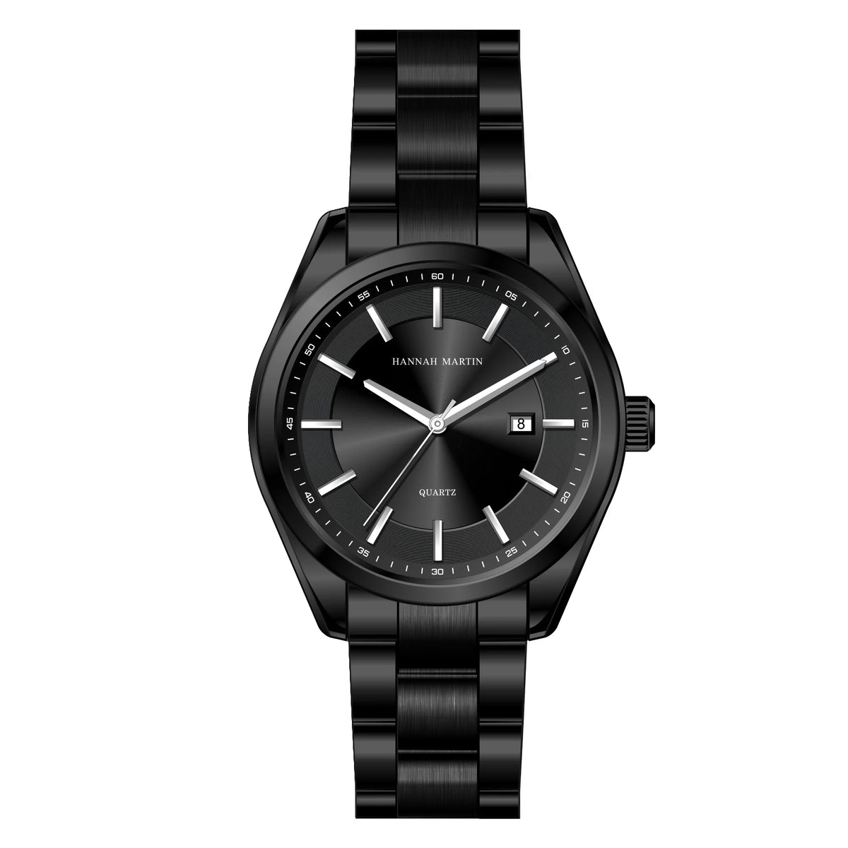 HANNAH MARTIN quartzhorloge, 40 mm, voor heren, zwarte roestvrijstalen armband, waterdicht tot 3 bar, sport-chique stijl
