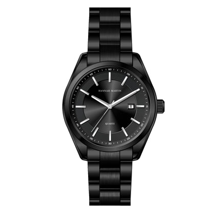 HANNAH MARTIN quartzhorloge, 40 mm, voor heren, zwarte roestvrijstalen armband, waterdicht tot 3 bar, sport-chique stijl