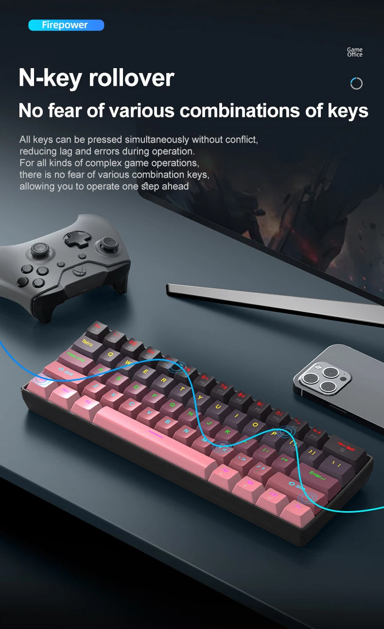 APAYADO K61 Mini Mechanische Tastatur, kabelgebunden, 61 Tasten, Phantom RGB, mechanischer Schalter in Schwarz/Weiß/Rot/Blau für Gaming, 60 % tragbar