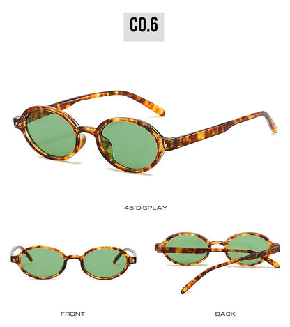 SO&EI Retro Small Oval Sunglasses Women Fashion Rivets Leopard Men Punk Shades UV400 Sun Glasses