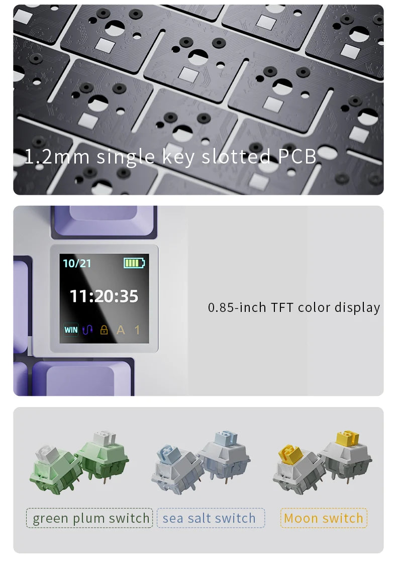 Teclado Gaming Mecânico AJAZZ AK820 Pro com Fio e Sem Fio, Tri-Mode, Retroiluminação RGB, Switches Hot-Swappable, Layout Compacto 70%, PC/Mac