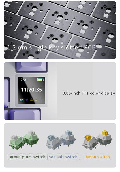 Teclado Gaming Mecânico AJAZZ AK820 Pro com Fio e Sem Fio, Tri-Mode, Retroiluminação RGB, Switches Hot-Swappable, Layout Compacto 70%, PC/Mac