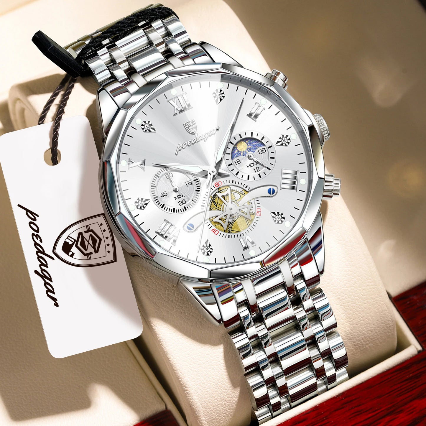 POEDAGAR Luxury Fashion Men Clock Waterproof Luminous Chronograph Male Watch Stainless Steel Quartz Business Men's Watches Reloj