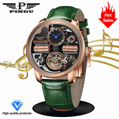 Relógio Automático de Luxo para Homem PINDU Design Music Series 2025 Novo, Movimento Mecânico, Aço Inoxidável, Vidro de Safira, Esqueleto