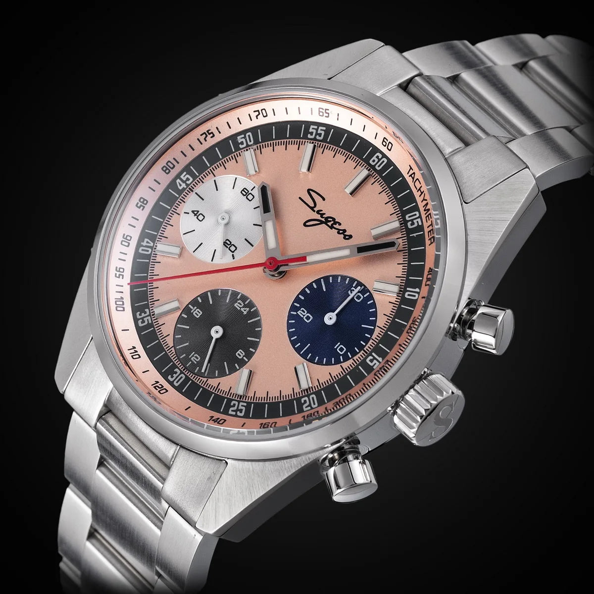 Sugess Mens Watch 38mm Chronograph Mechanical Wristwatches Tianjin Gooseneck Movement Sapphire Crystal Roulette Dial S465 new