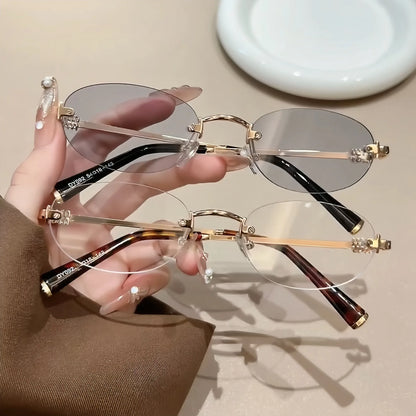 Frameless Ellipse Sunglasses, UV400 Protection Lightweight Design, Fashionable for Daily Wear & Outdoor