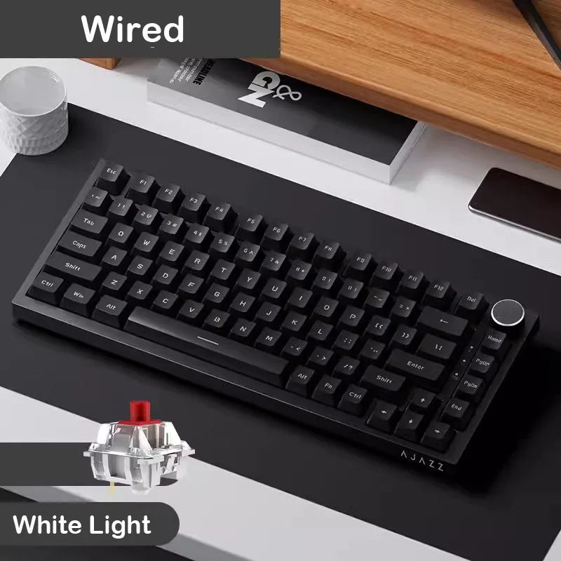 Teclado Gaming Mecânico AJAZZ AK820 Pro com Fio e Sem Fio, Tri-Mode, Retroiluminação RGB, Switches Hot-Swappable, Layout Compacto 70%, PC/Mac